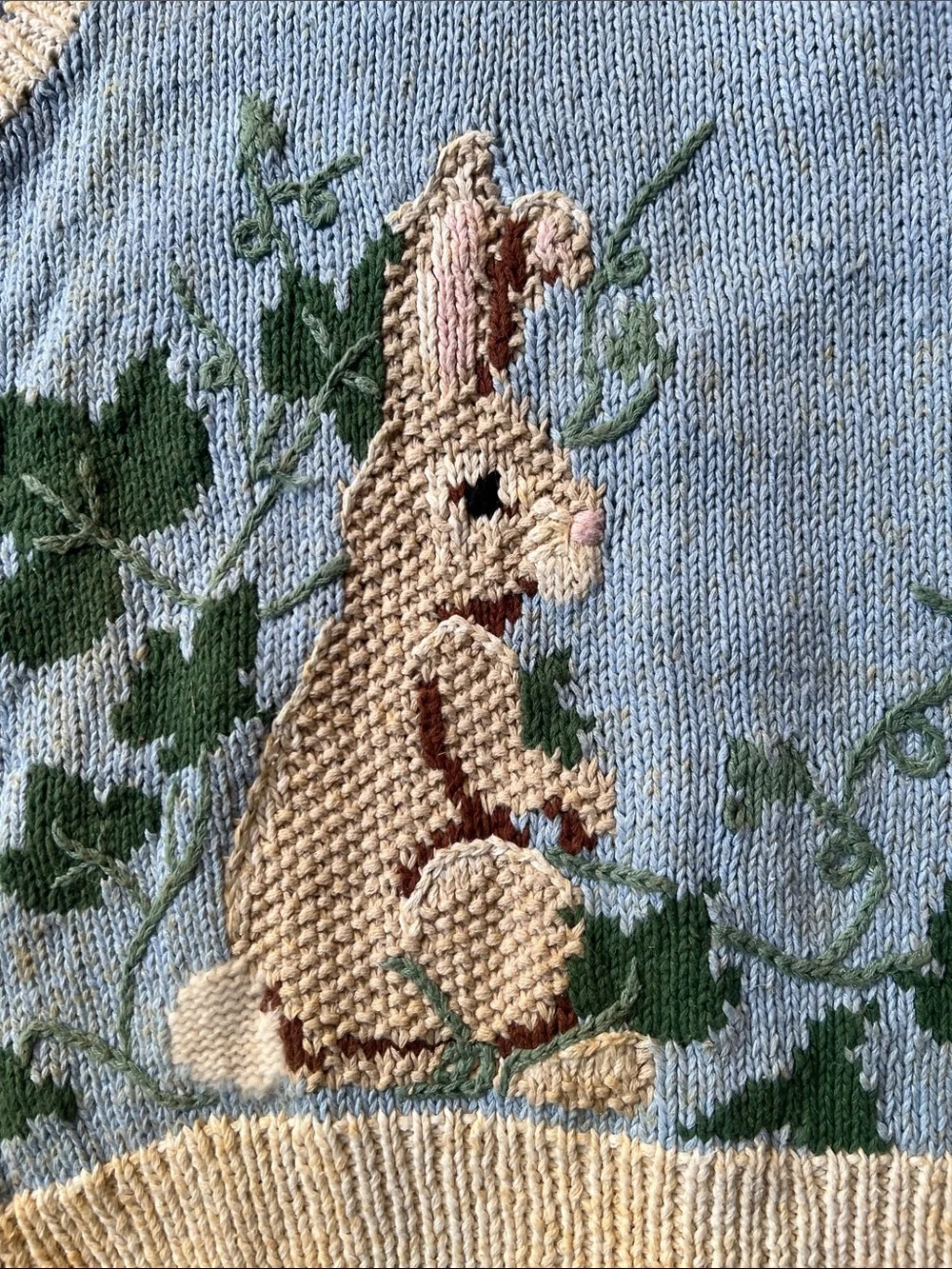 BellePointe Bunny Motif Knit Vest in Pale Blue and Cream